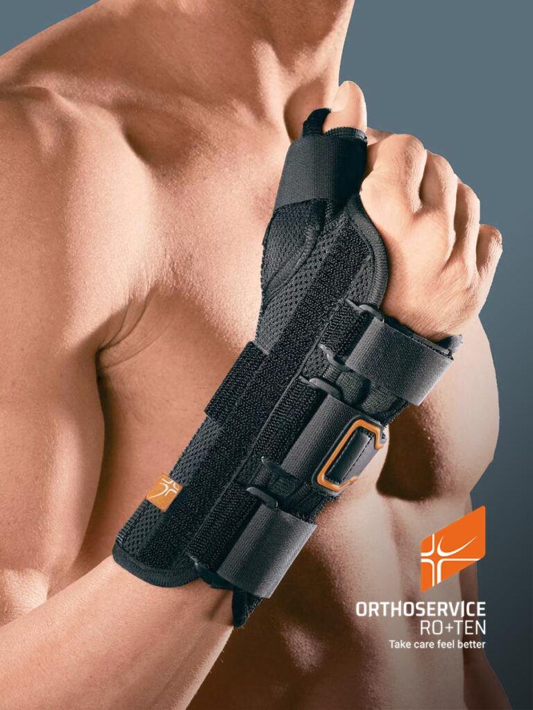 POLFIT 17. Immobilizzatore corto per polso con presa pollice, apribile; con stecche rigide modellabili.